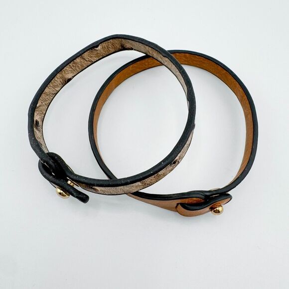 2 Faux Leather Belt Bracelets Ostrich Tan Brown Casual Minimalist Preppy - Picture 7 of 9